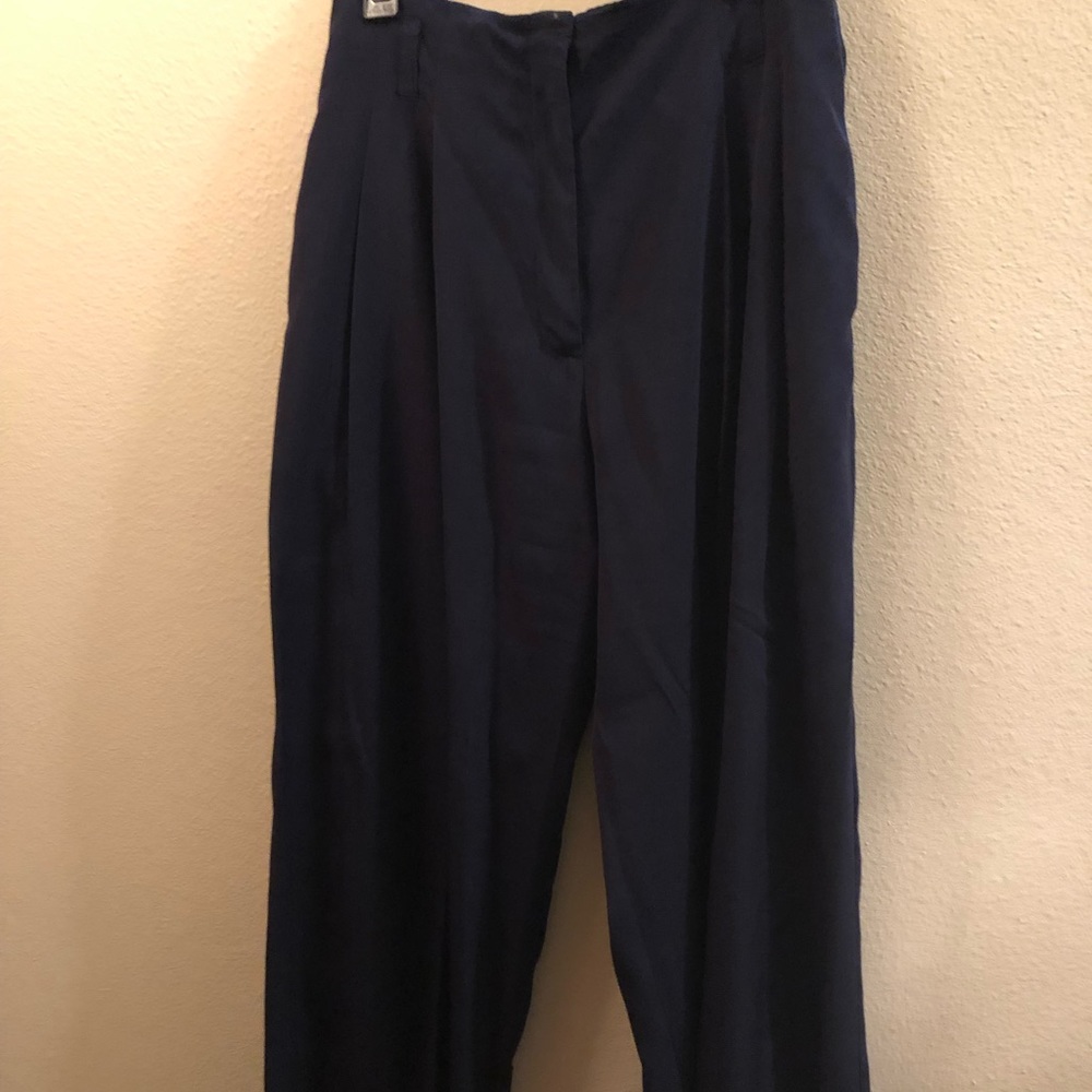 ASOS silky wide leg pleat pants, Navy, size 10